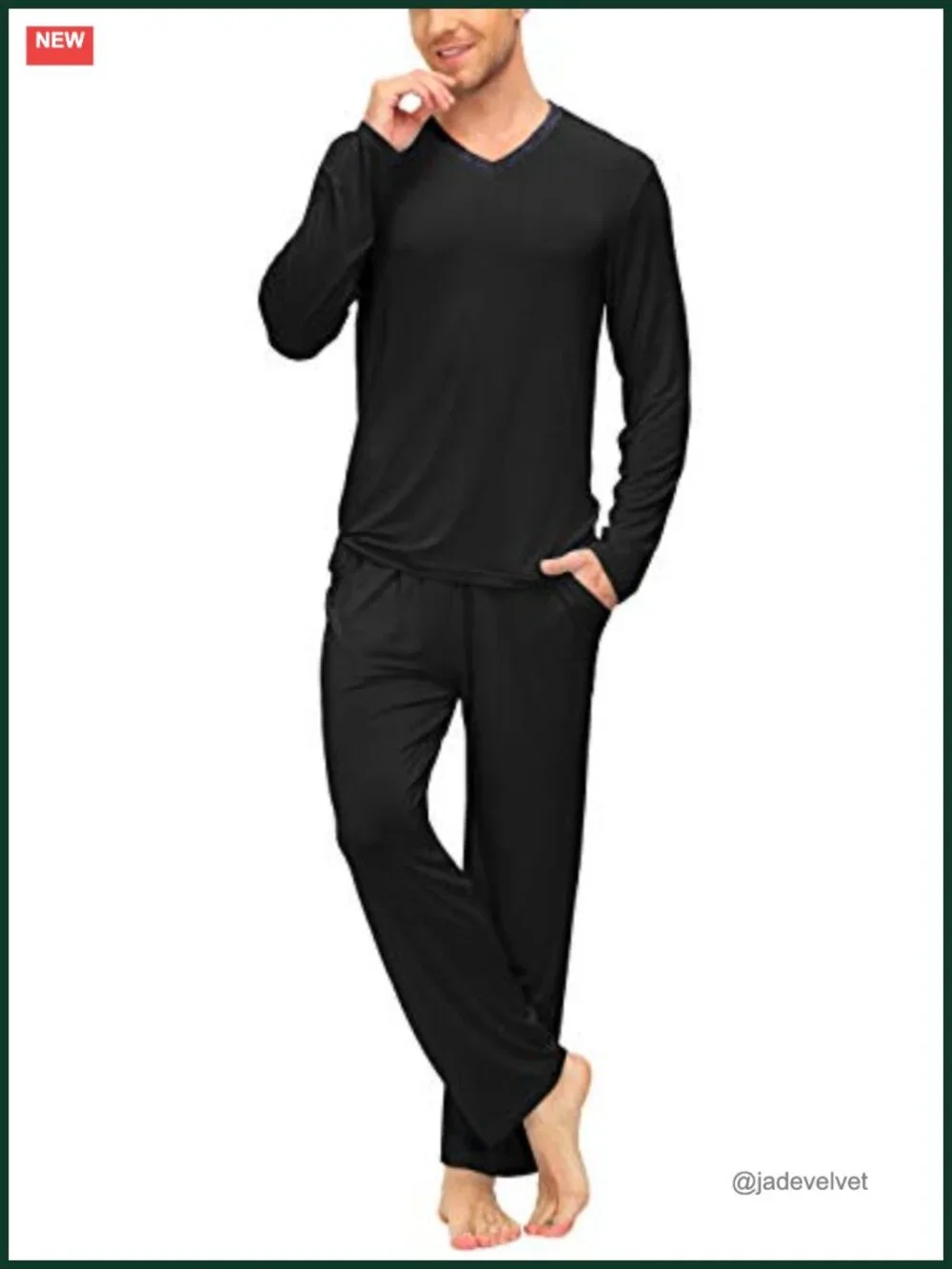Men's Pajama Set - Soft Modal Long Sleeve V-Neck with Pockets